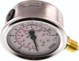 Glycerin-Manometer senkrecht (CrNi/Ms), 63mm, 0 - 100 bar