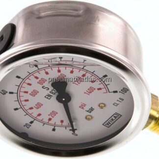 Glycerin-Manometer senkrecht (CrNi/Ms), 63mm, 0 - 100 bar