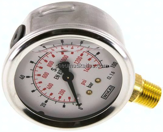 Glycerin-Manometer senkrecht (CrNi/Ms), 63mm, 0 - 100 bar