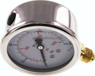Glycerin-Manometer senkrecht (CrNi/Ms), 63mm, 0 - 100 bar