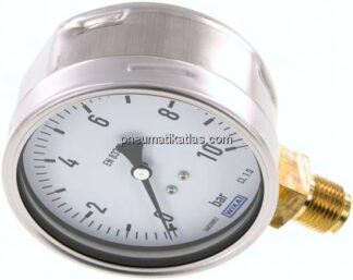 Manometer senkrecht (CrNi/Ms), 100mm, 0 - 10 bar