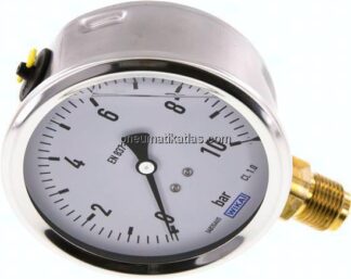 Glycerin-Manometer senkrecht (CrNi/Ms),100mm, 0 - 10 bar
