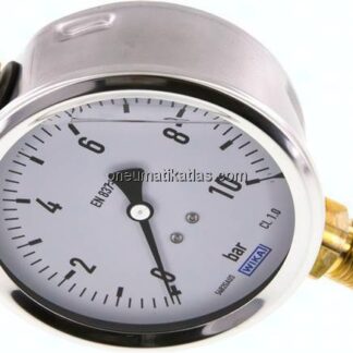 Glycerin-Manometer senkrecht (CrNi/Ms),100mm, 0 - 10 bar