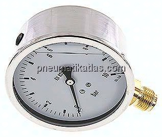 Glycerin-Manometer senkrecht (CrNi/Ms),100mm, 0 - 10 bar