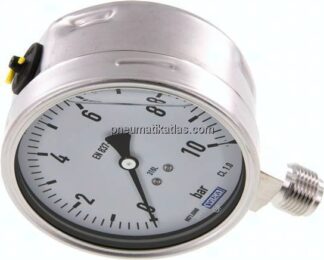 Chemie-Glycerin-Manometer senkrecht,100mm, 0 - 10 bar