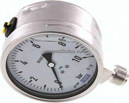 Chemie-Glycerin-Manometer senkrecht,100mm, 0 - 10 bar