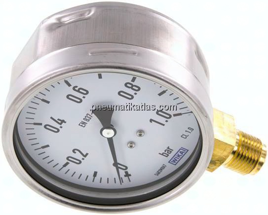 Manometer senkrecht (CrNi/Ms), 100mm, 0 - 1 bar