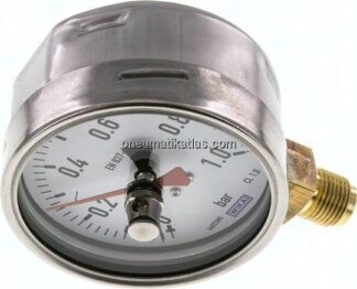 Manometer senkrecht (CrNi/Ms), 100mm, 0 - 1 bar
