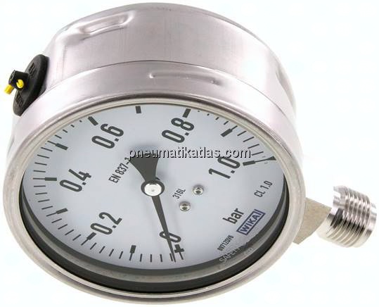 Chemie-Manometer senkrecht, 100mm, 0 - 1 bar