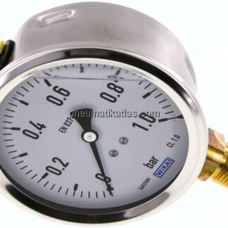 Glycerin-Manometer senkrecht (CrNi/Ms),100mm, 0 - 1 bar