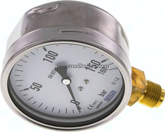 Manometer senkrecht (CrNi/Ms), 100mm, 0 - 160 bar