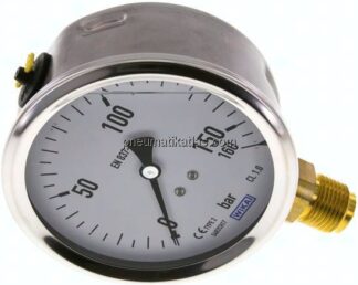 Glycerin-Manometer senkrecht (CrNi/Ms),100mm, 0 - 160 bar