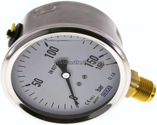 Glycerin-Manometer senkrecht (CrNi/Ms),100mm, 0 - 160 bar