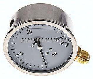 Glycerin-Manometer senkrecht (CrNi/Ms),100mm, 0 - 160 bar