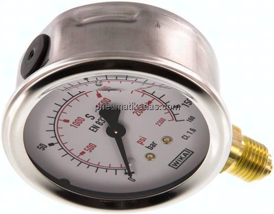 Glycerin-Manometer senkrecht (CrNi/Ms), 63mm, 0 - 160 bar