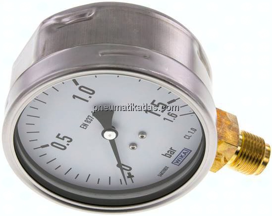 Manometer senkrecht (CrNi/Ms), 100mm, 0 - 1,6 bar