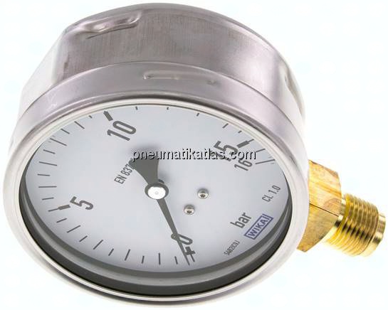 Manometer senkrecht (CrNi/Ms), 100mm, 0 - 16 bar