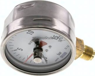 Manometer senkrecht (CrNi/Ms), 100mm, 0 - 16 bar