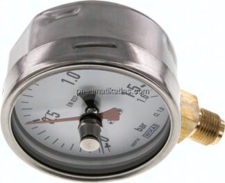 Manometer senkrecht (CrNi/Ms), 100mm, 0 - 1,6 bar