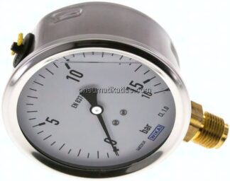 Glycerin-Manometer senkrecht (CrNi/Ms),100mm, 0 - 16 bar