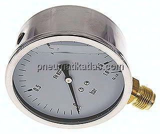 Glycerin-Manometer senkrecht (CrNi/Ms),100mm, 0 - 1,6 bar