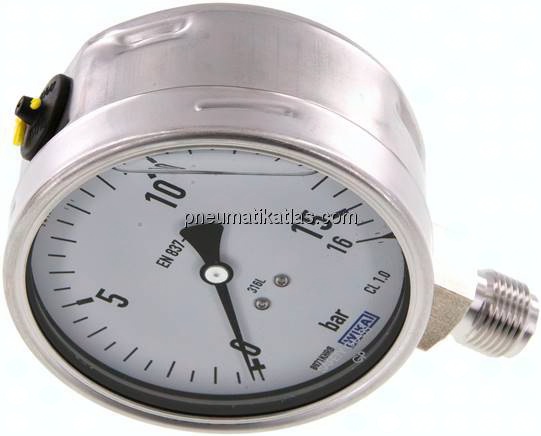 Chemie-Glycerin-Manometer senkrecht,100mm, 0 - 16 bar