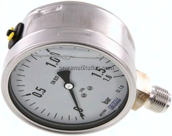 Chemie-Glycerin-Manometer senkrecht,100mm, 0 - 1,6 bar
