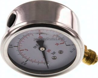 Glycerin-Manometer senkrecht (CrNi/Ms), 63mm, 0 - 1 bar
