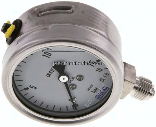 Chemie-Glycerin-Manometer senkrecht, 63mm, 0 - 16 bar