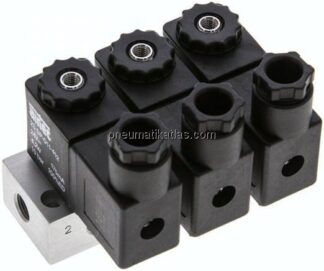 3/2-Wege Magnetventil, G 1/8", geschlossen (NC), 3-fach, 24 V DC