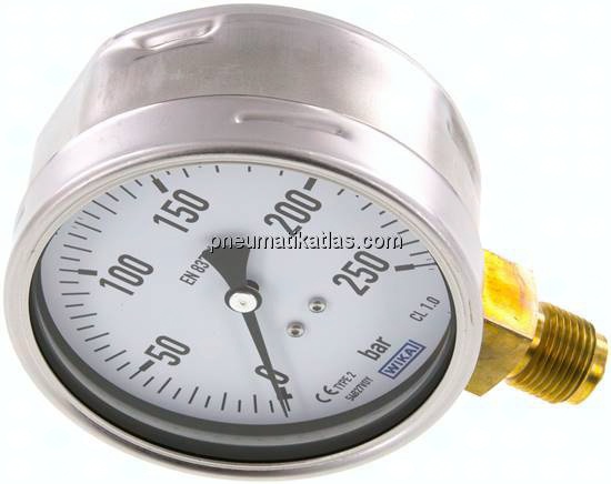 Manometer senkrecht (CrNi/Ms), 100mm, 0 - 250 bar