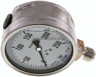 Chemie-Glycerin-Manometer senkrecht,100mm, 0 - 250 bar