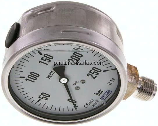 Chemie-Glycerin-Manometer senkrecht,100mm, 0 - 250 bar