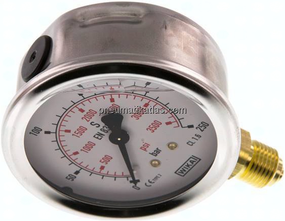 Glycerin-Manometer senkrecht (CrNi/Ms), 63mm, 0 - 250 bar