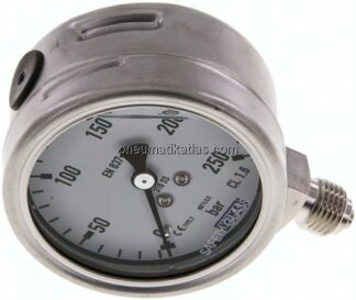 Chemie-Glycerin-Manometer senkrecht, 63mm, 0 - 250 bar