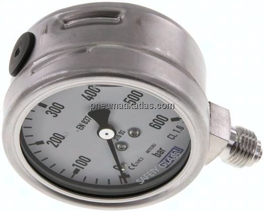 Chemie-Glycerin-Manometer senkrecht, 63mm, 0 - 250 bar