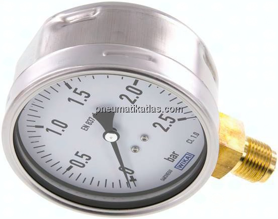 Manometer senkrecht (CrNi/Ms), 100mm, 0 - 2,5 bar