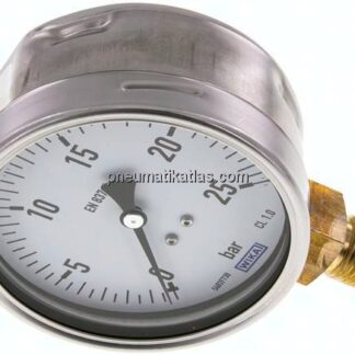Manometer senkrecht (CrNi/Ms), 100mm, 0 - 25 bar