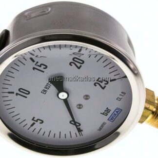 Glycerin-Manometer senkrecht (CrNi/Ms),100mm, 0 - 25 bar