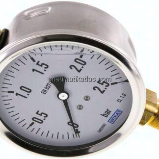 Glycerin-Manometer senkrecht (CrNi/Ms),100mm, 0 - 2,5 bar
