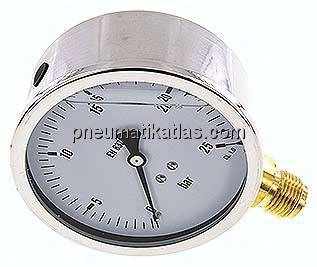 Glycerin-Manometer senkrecht (CrNi/Ms),100mm, 0 - 25 bar