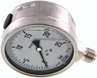 Chemie-Glycerin-Manometer senkrecht,100mm, 0 - 25 bar
