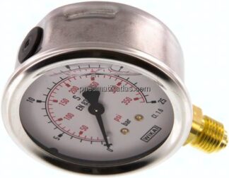 Glycerin-Manometer senkrecht (CrNi/Ms), 63mm, 0 - 25 bar
