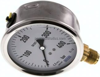 Glycerin-Manometer senkrecht (CrNi/Ms),100mm, 0 - 400 bar