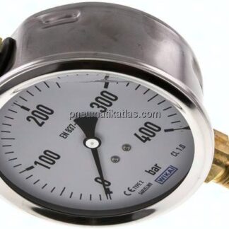 Glycerin-Manometer senkrecht (CrNi/Ms),100mm, 0 - 400 bar