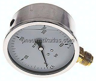 Glycerin-Manometer senkrecht (CrNi/Ms),100mm, 0 - 400 bar