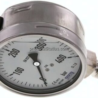 Chemie-Glycerin-Manometer senkrecht,100mm, 0 - 400 bar