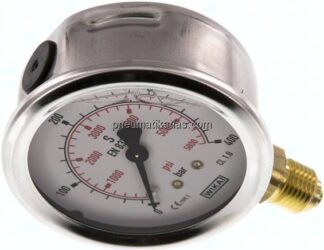 Glycerin-Manometer senkrecht (CrNi/Ms), 63mm, 0 - 400 bar