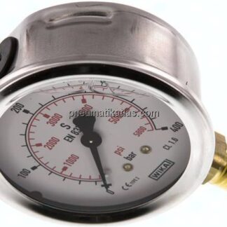 Glycerin-Manometer senkrecht (CrNi/Ms), 63mm, 0 - 400 bar