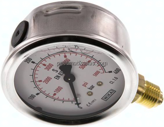 Glycerin-Manometer senkrecht (CrNi/Ms), 63mm, 0 - 400 bar